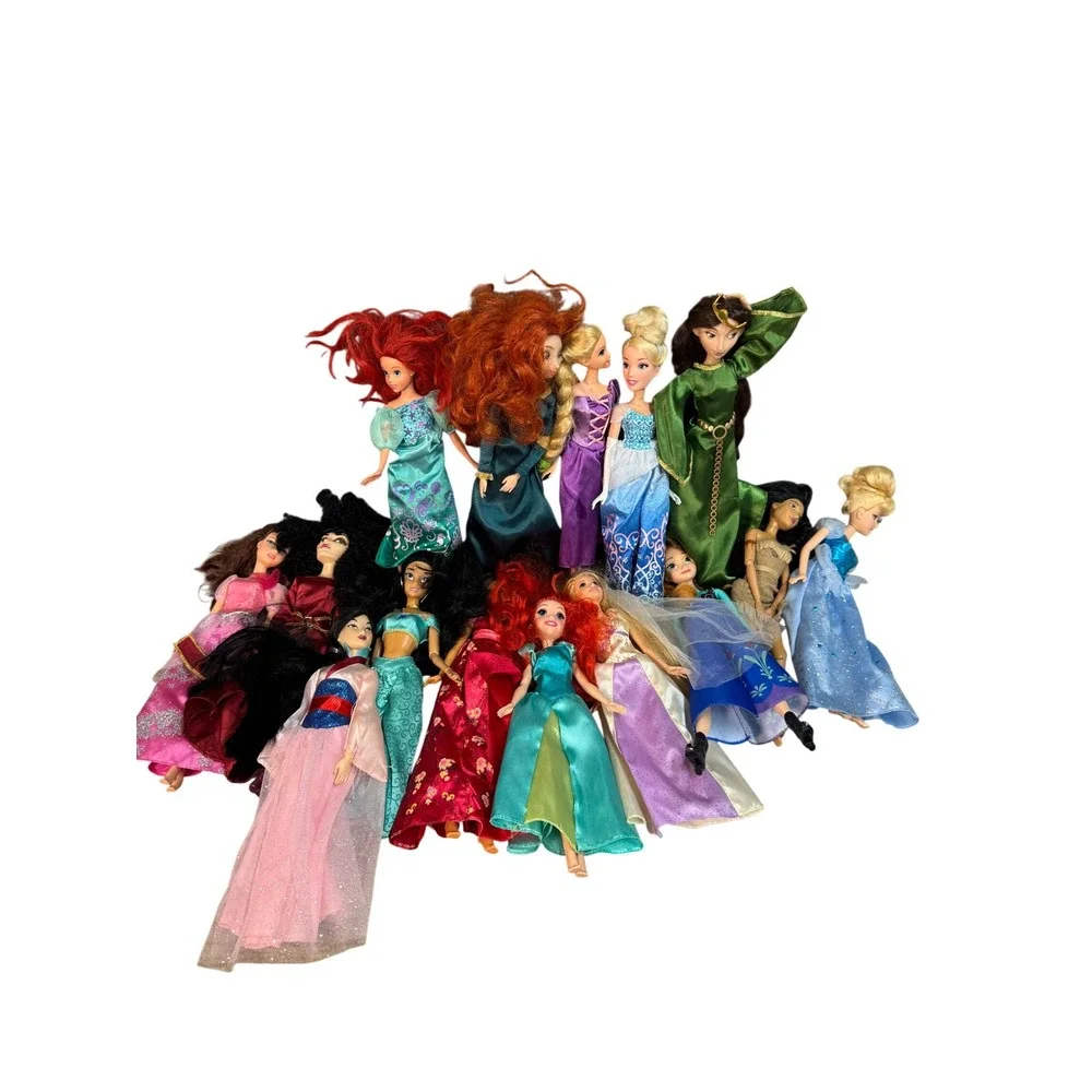 Disney Princess Doll Lot of 15 Ariel Cinderella Merida Jasmine Belle Anna Mulan